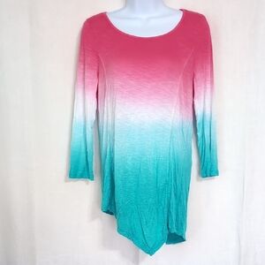 Signature Studio Pink Blue Ombre Asymmetrical Hem Blouse Size Small